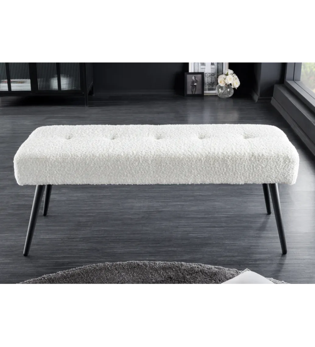 Ławka BOUTIQUE 100 cm tkanina bouclé biała*Invicta Interior Sale