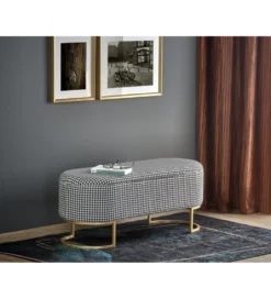 Ławka HARMONY 105 cm z pojemnikiem pepitka czarno biała*Halmar Online