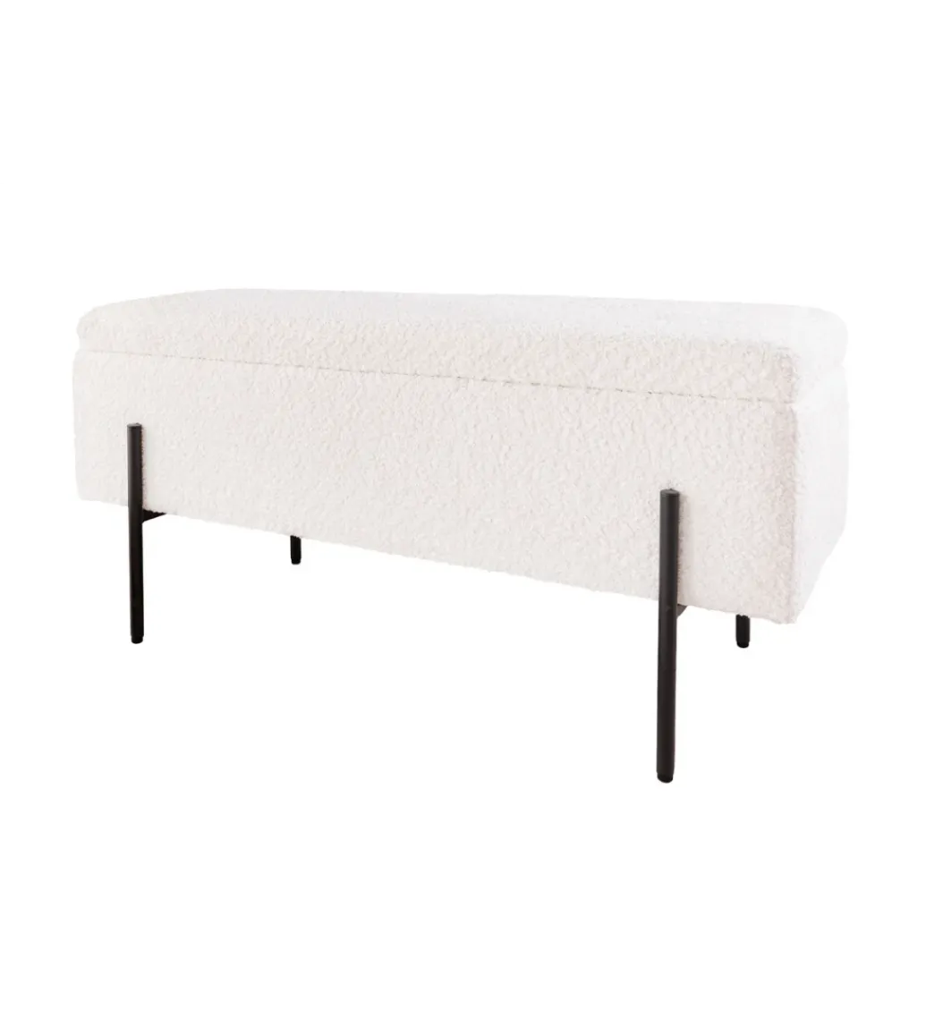 Ławka LOFT z szafką 100 cm bouclé biała*Invicta Interior Clearance