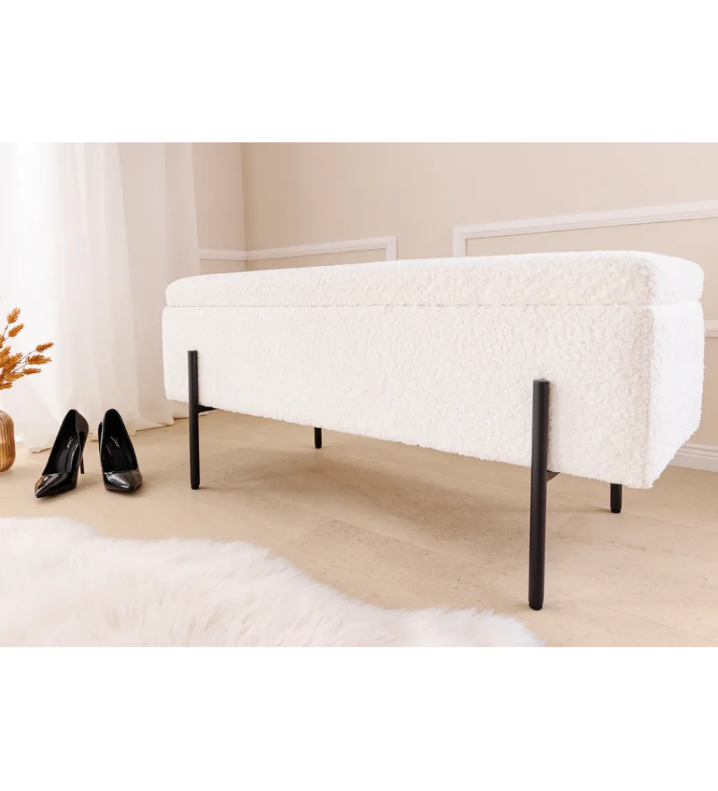 Ławka LOFT z szafką 100 cm bouclé biała*Invicta Interior Clearance