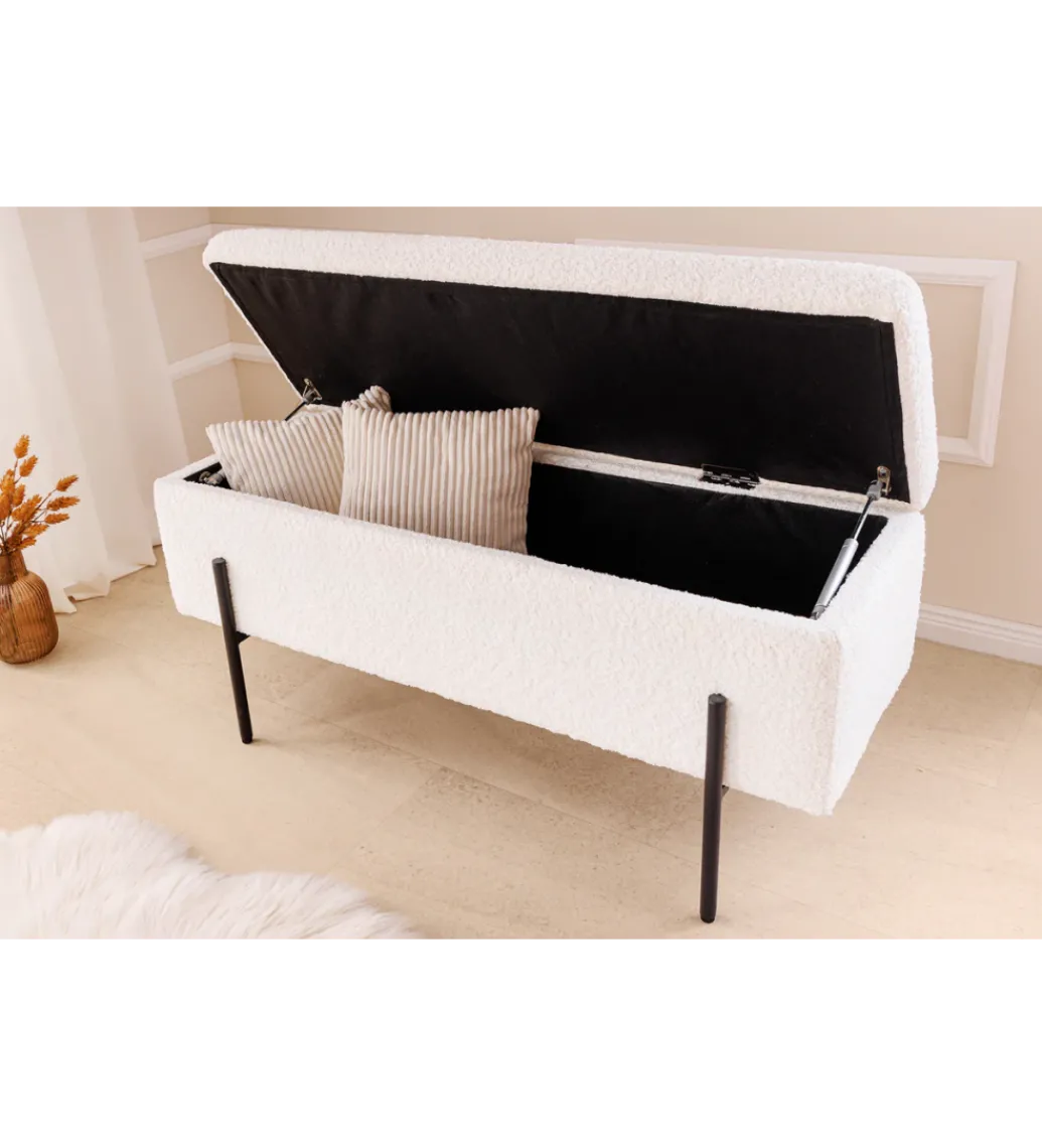 Ławka LOFT z szafką 100 cm bouclé biała*Invicta Interior Clearance