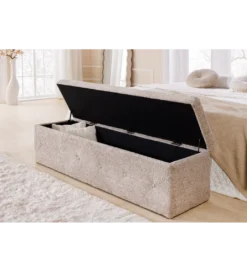 Ławka RAISA Extravagancia 140 cm z pojemnikiem Bouclé Szampański Greige*Invicta Interior Outlet