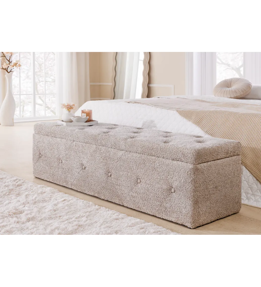 Ławka RAISA Extravagancia 140 cm z pojemnikiem Bouclé Szampański Greige*Invicta Interior Outlet