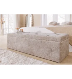 Ławka RAISA Extravagancia 140 cm z pojemnikiem Bouclé Szampański Greige*Invicta Interior Outlet