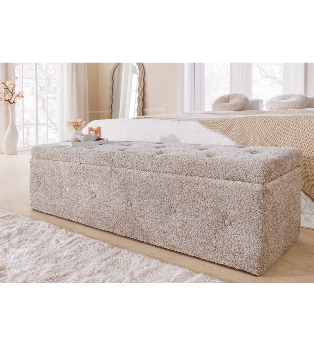 Ławka RAISA Extravagancia 140 cm z pojemnikiem Bouclé Szampański Greige*Invicta Interior Outlet