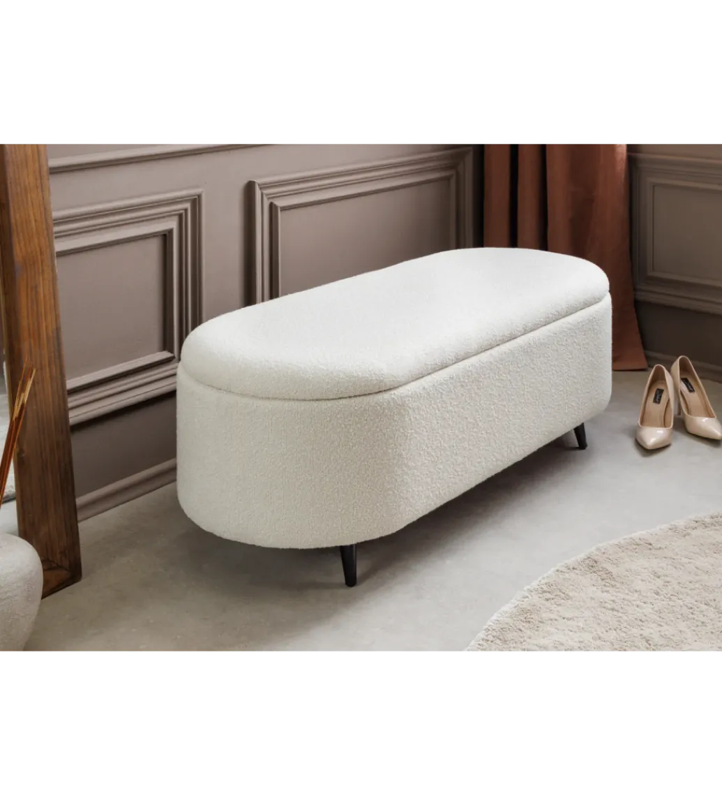 Ławka VOQUE 110 cm z pojemnikiem Bouclé kremowo biała*Invicta Interior Discount