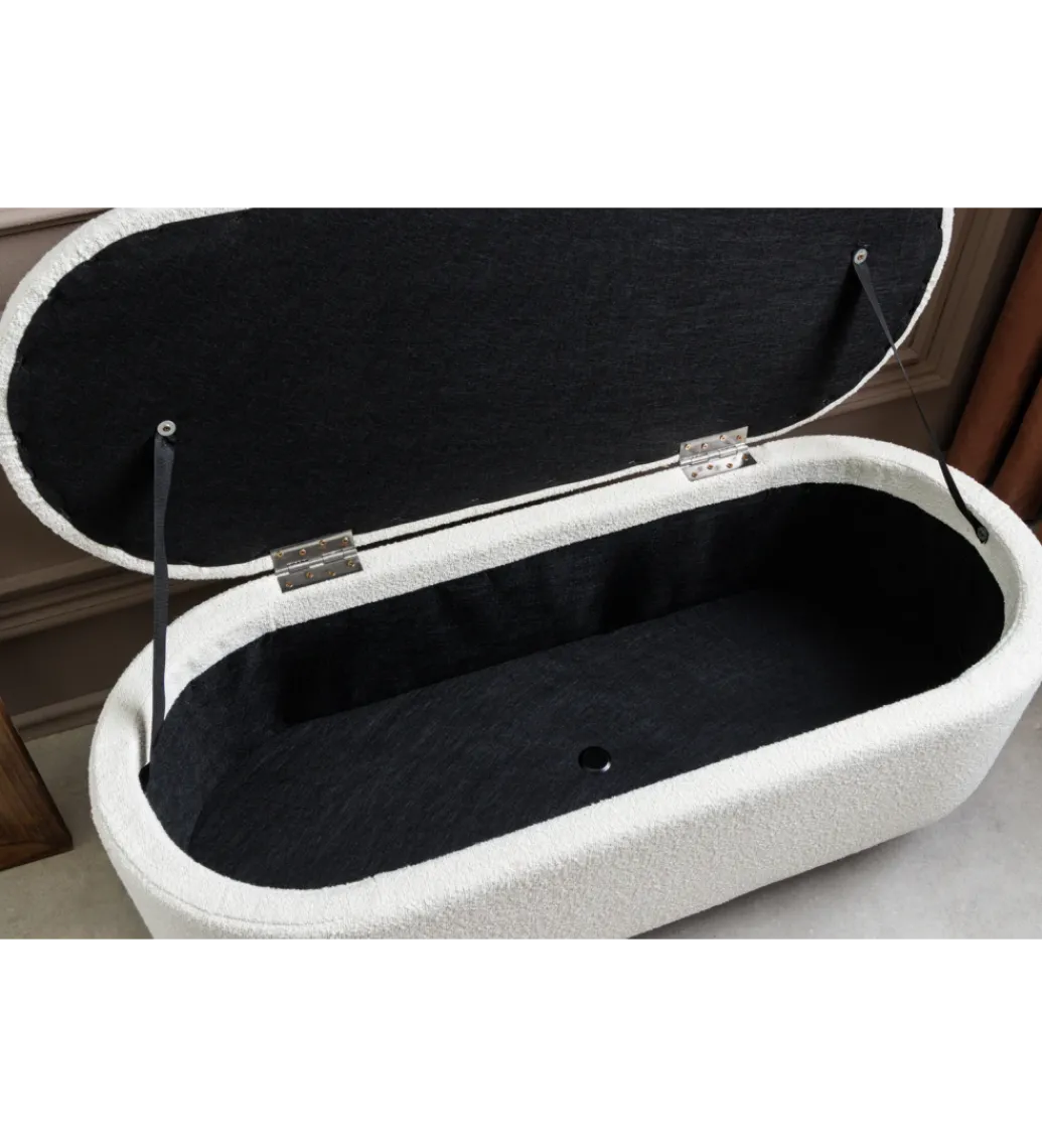 Ławka VOQUE 110 cm z pojemnikiem Bouclé kremowo biała*Invicta Interior Discount