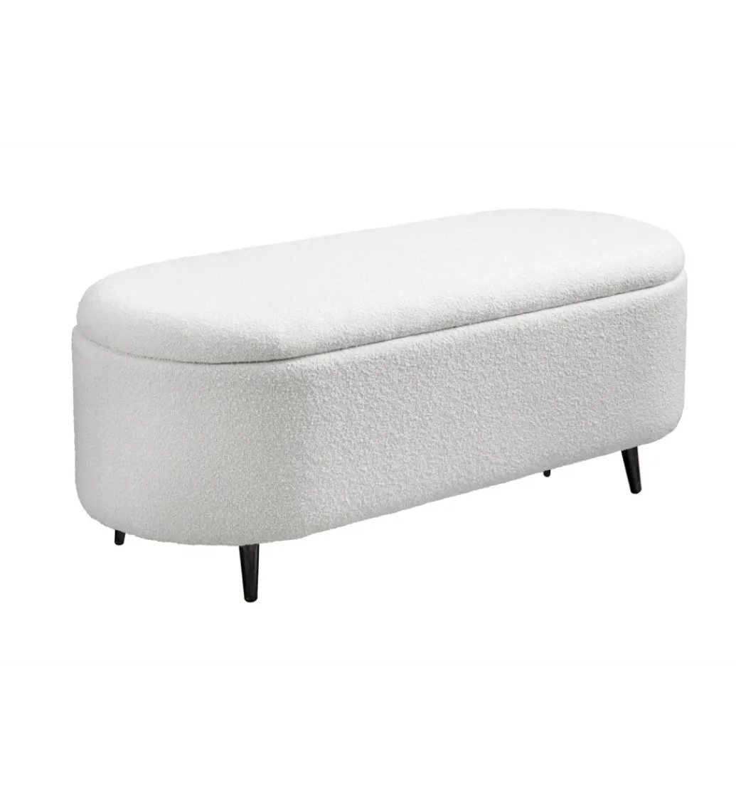 Ławka VOQUE 110 cm z pojemnikiem Bouclé kremowo biała*Invicta Interior Discount