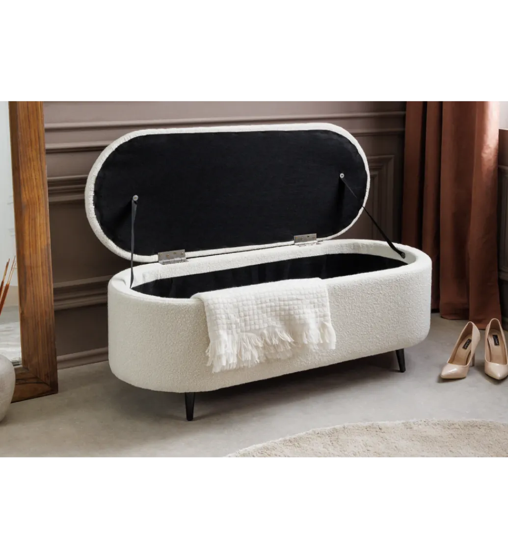 Ławka VOQUE 110 cm z pojemnikiem Bouclé kremowo biała*Invicta Interior Discount
