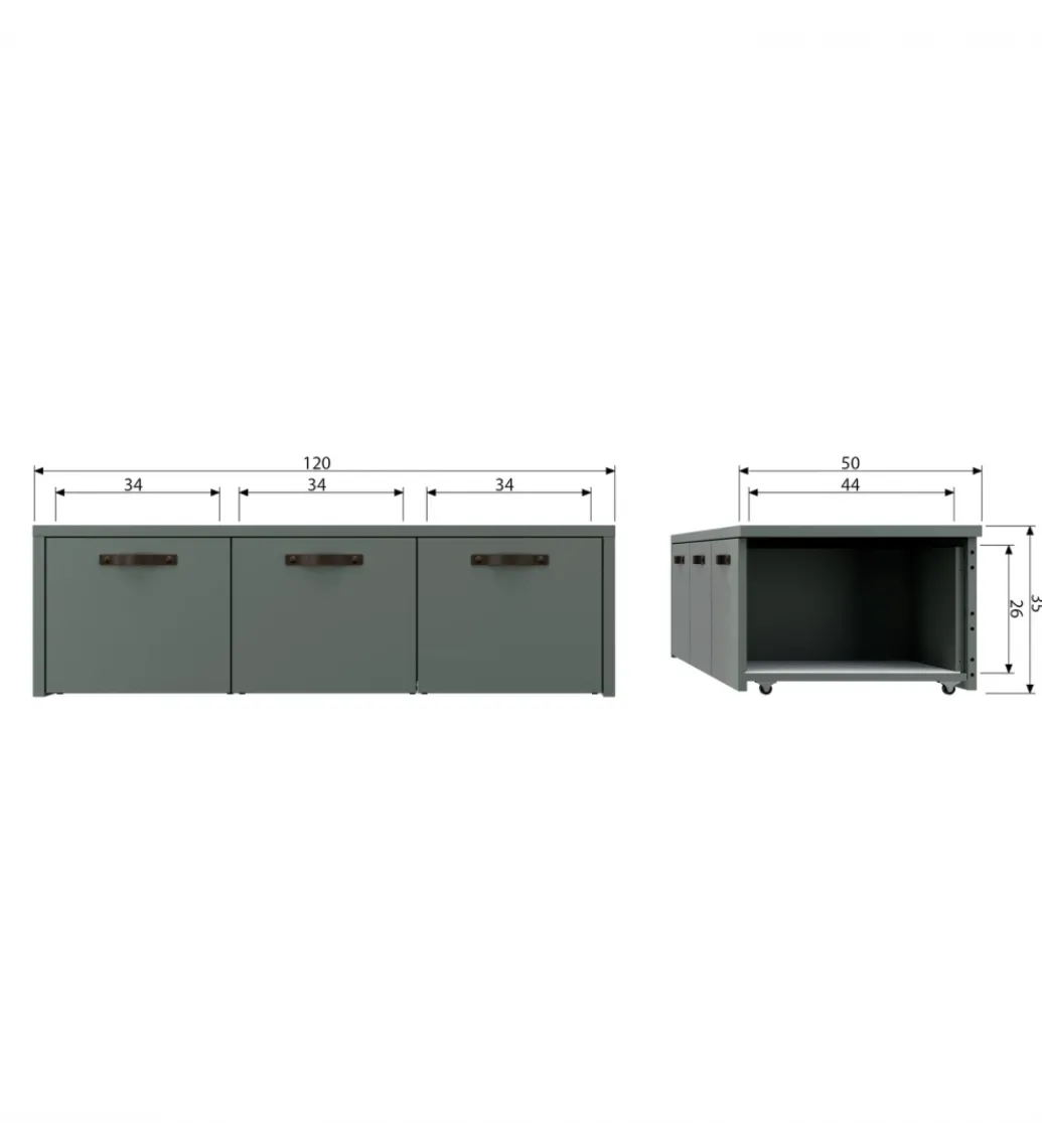 Ławka ze schowkiem STAGE 120 cm drewno sosny zielona*WOOOD