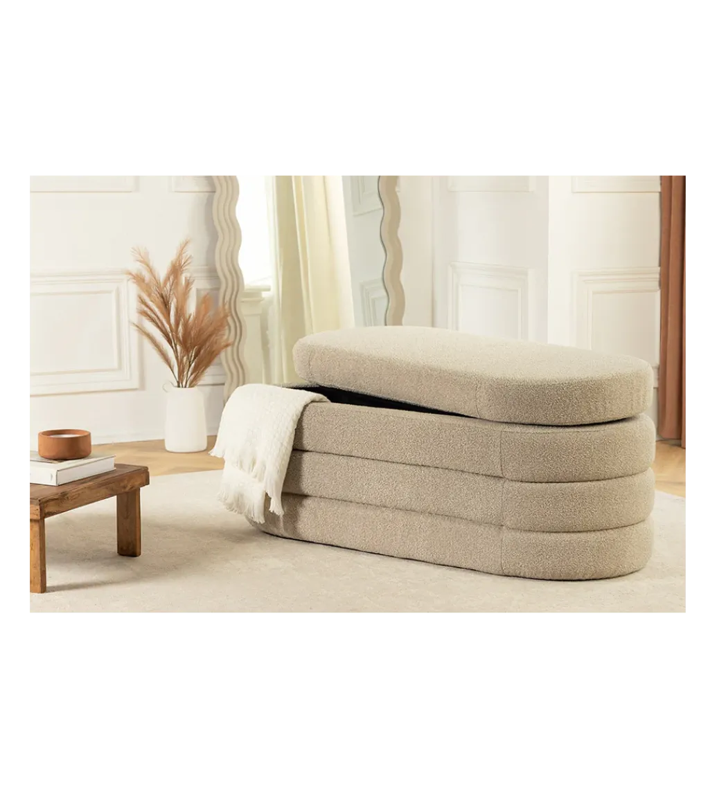 Ławka z schowkiem VOQUE 115 cm bouclé taupe*Invicta Interior Clearance