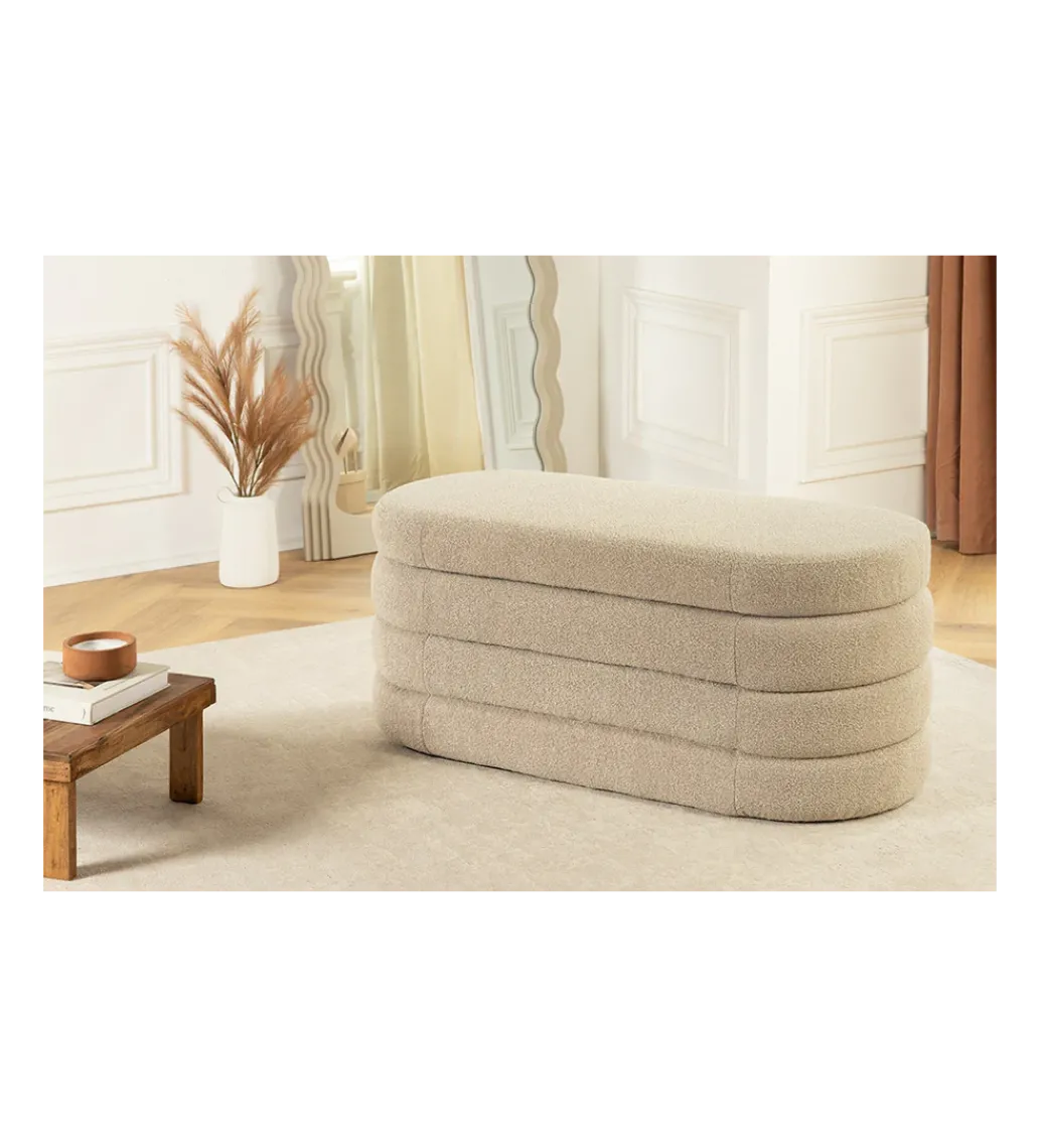 Ławka z schowkiem VOQUE 115 cm bouclé taupe*Invicta Interior Clearance