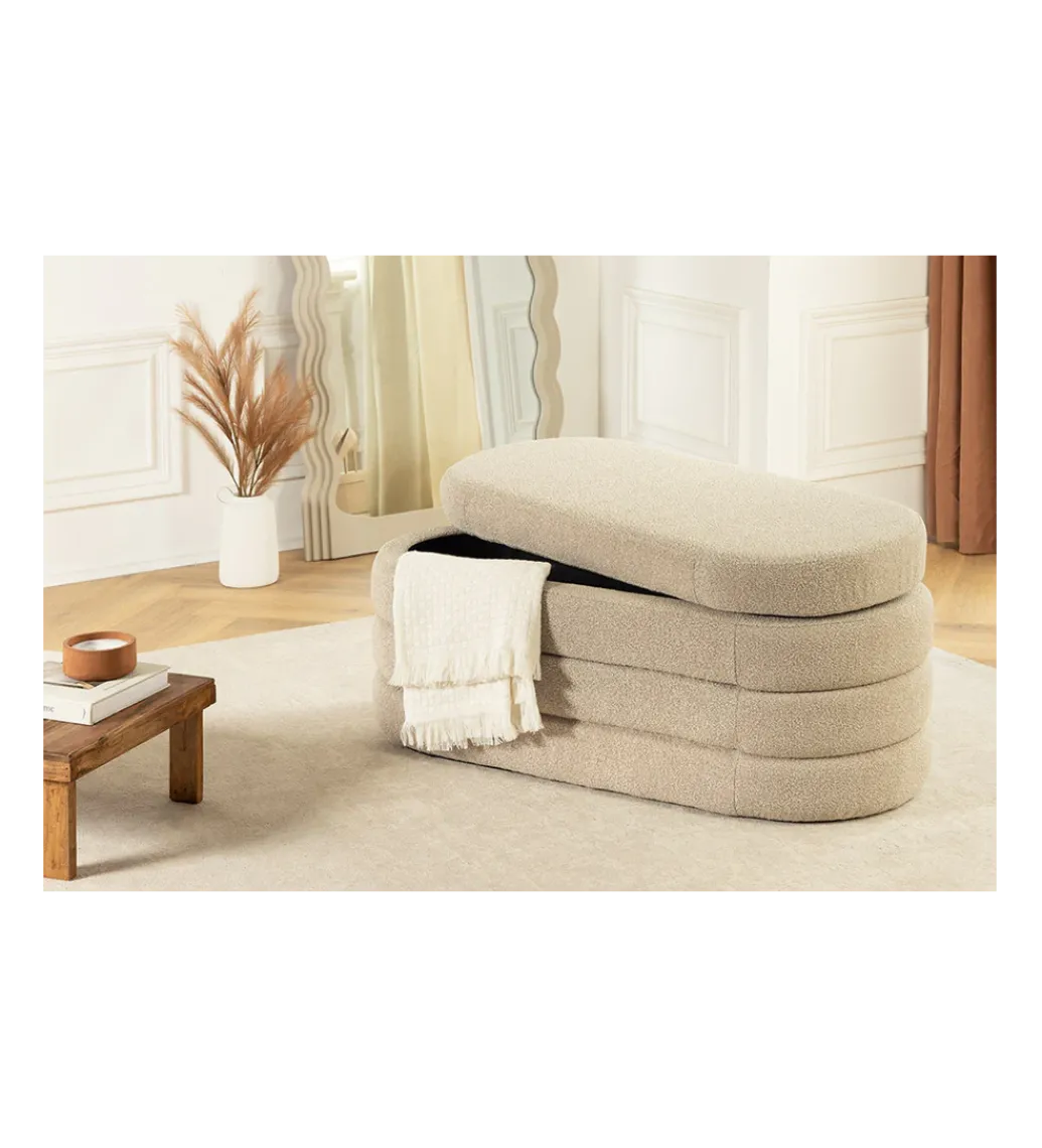 Ławka z schowkiem VOQUE 115 cm bouclé taupe*Invicta Interior Clearance