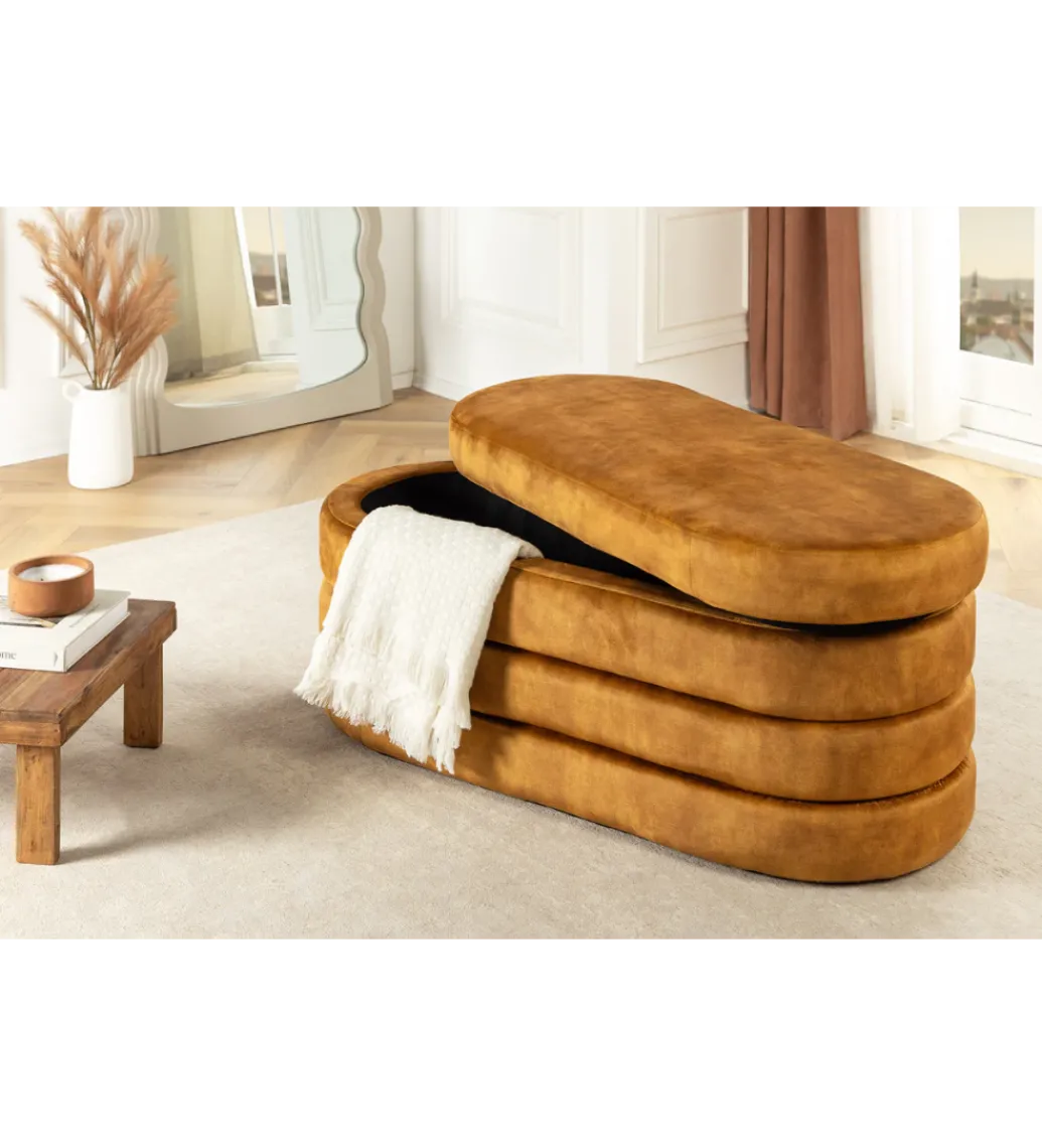 Ławka z schowkiem VOQUE 115 cm welwet musztardowy*Invicta Interior Online