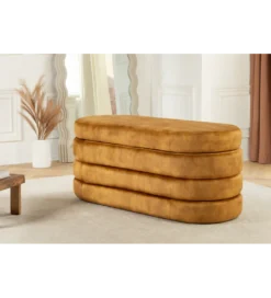 Ławka z schowkiem VOQUE 115 cm welwet musztardowy*Invicta Interior Online