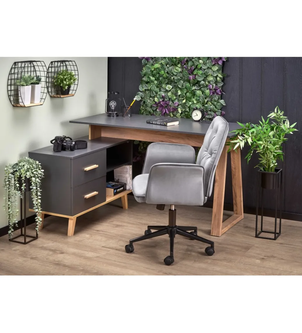 Biurko rozkładane SERGIO XL 134 cm - 210 cm antracytowe*Halmar Outlet