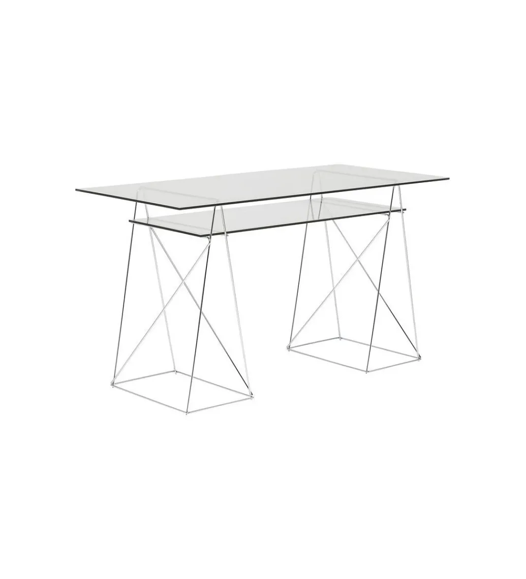 Biurko szklane POLAR 130 cm srebrne*KARE Outlet