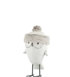 Figurka Owl Hat Winter 40 cm biało szara*J-Line New