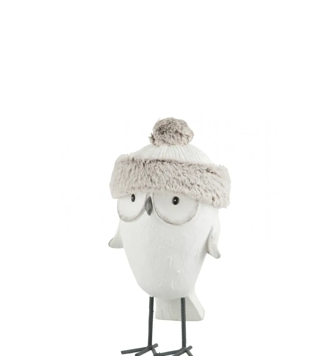 Figurka Owl Hat Winter 40 cm biało szara*J-Line New