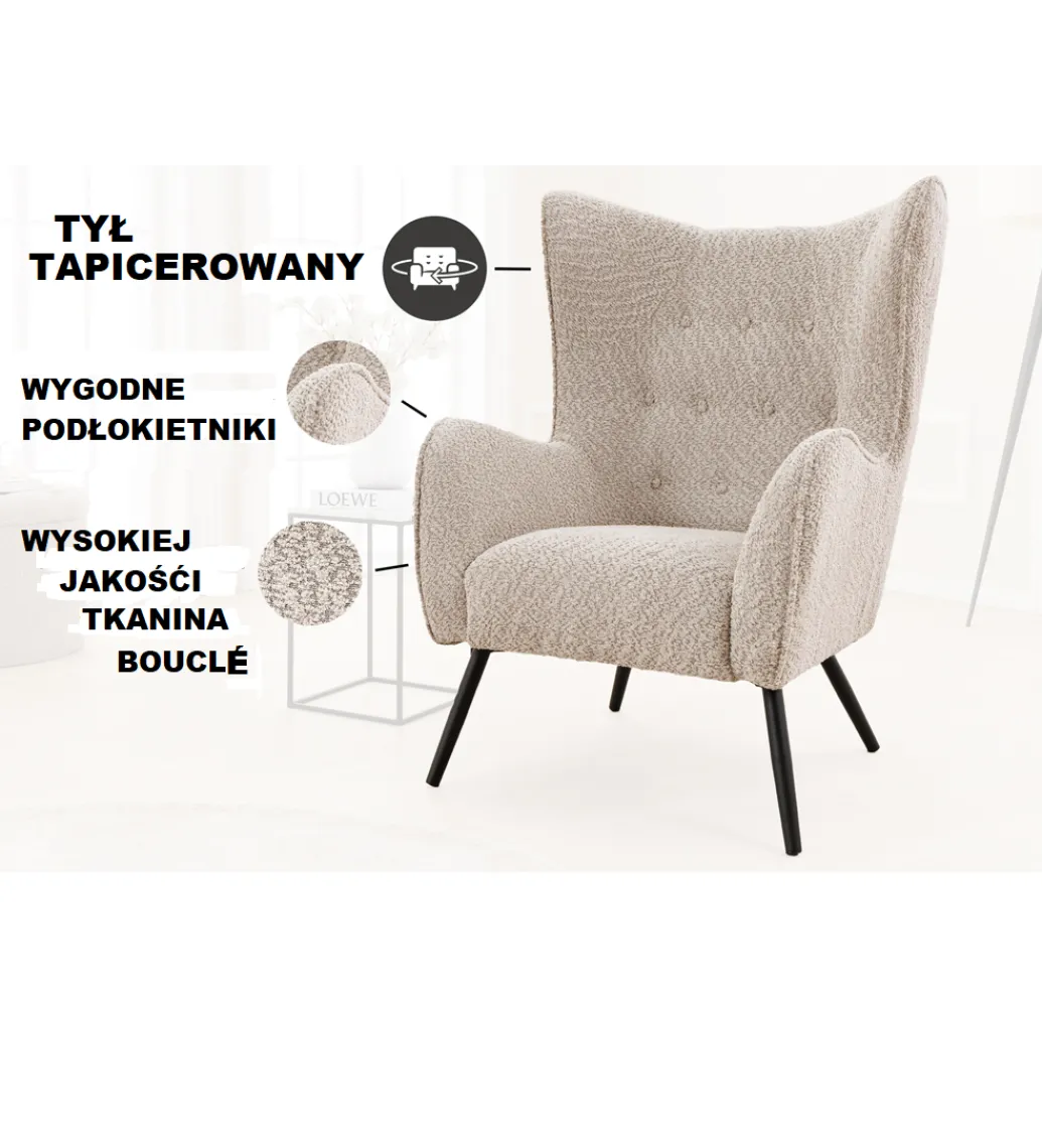 Fotel ARIANA Bouclé Greige*Invicta Interior - przedsprzedaż Clearance
