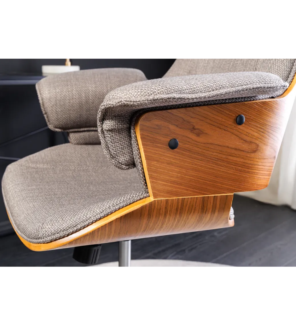 Fotel biurowy MANHATTAN od 44 do 54 cm szary drewno dębu*Invicta Interior - przedsprzedaż Clearance