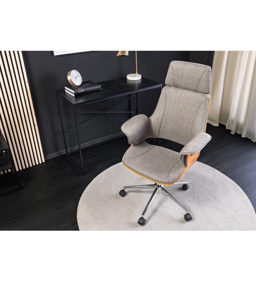 Fotel biurowy MANHATTAN od 44 do 54 cm szary drewno dębu*Invicta Interior - przedsprzedaż Clearance