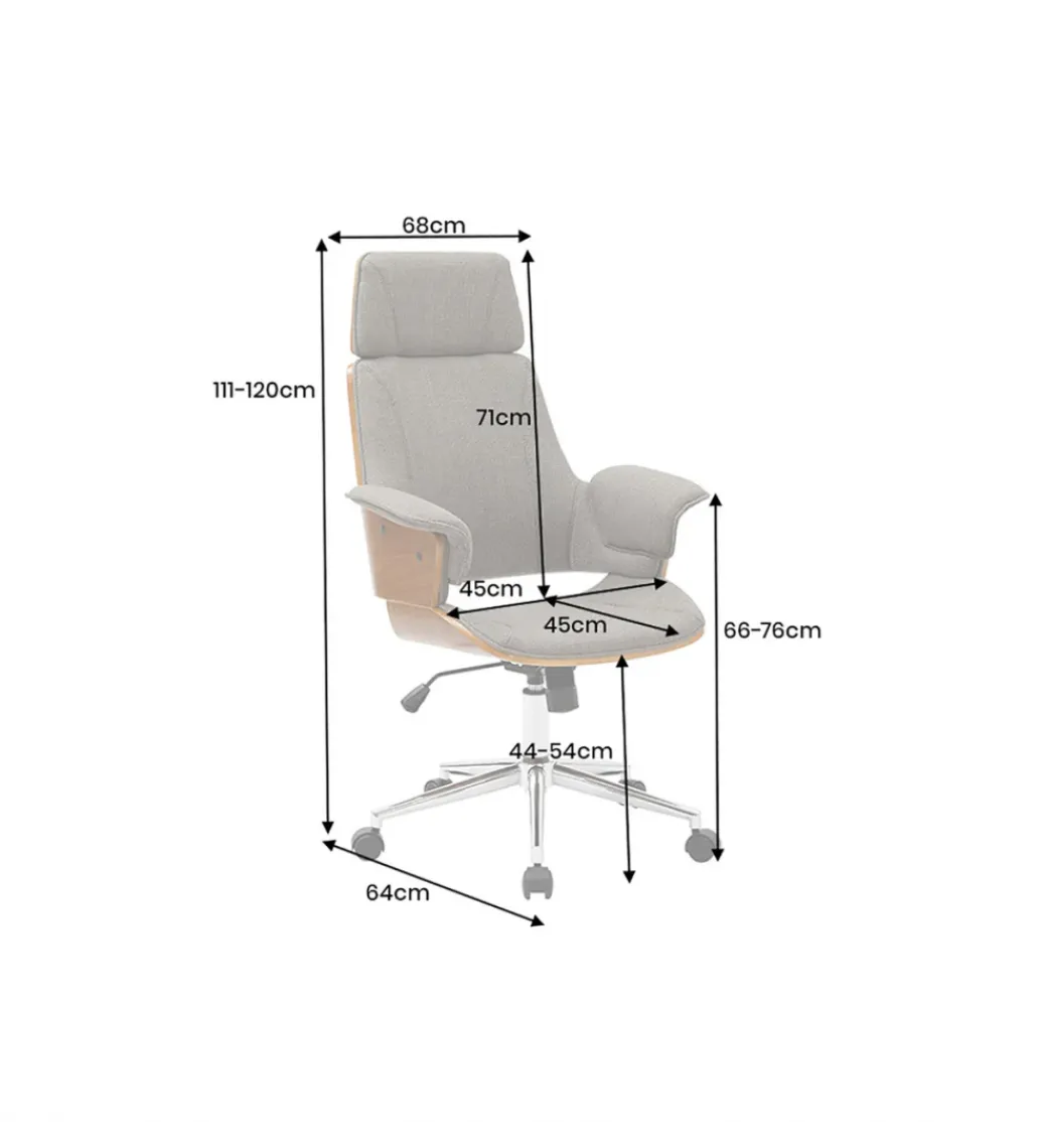 Fotel biurowy MANHATTAN od 44 do 54 cm szary drewno dębu*Invicta Interior - przedsprzedaż Clearance