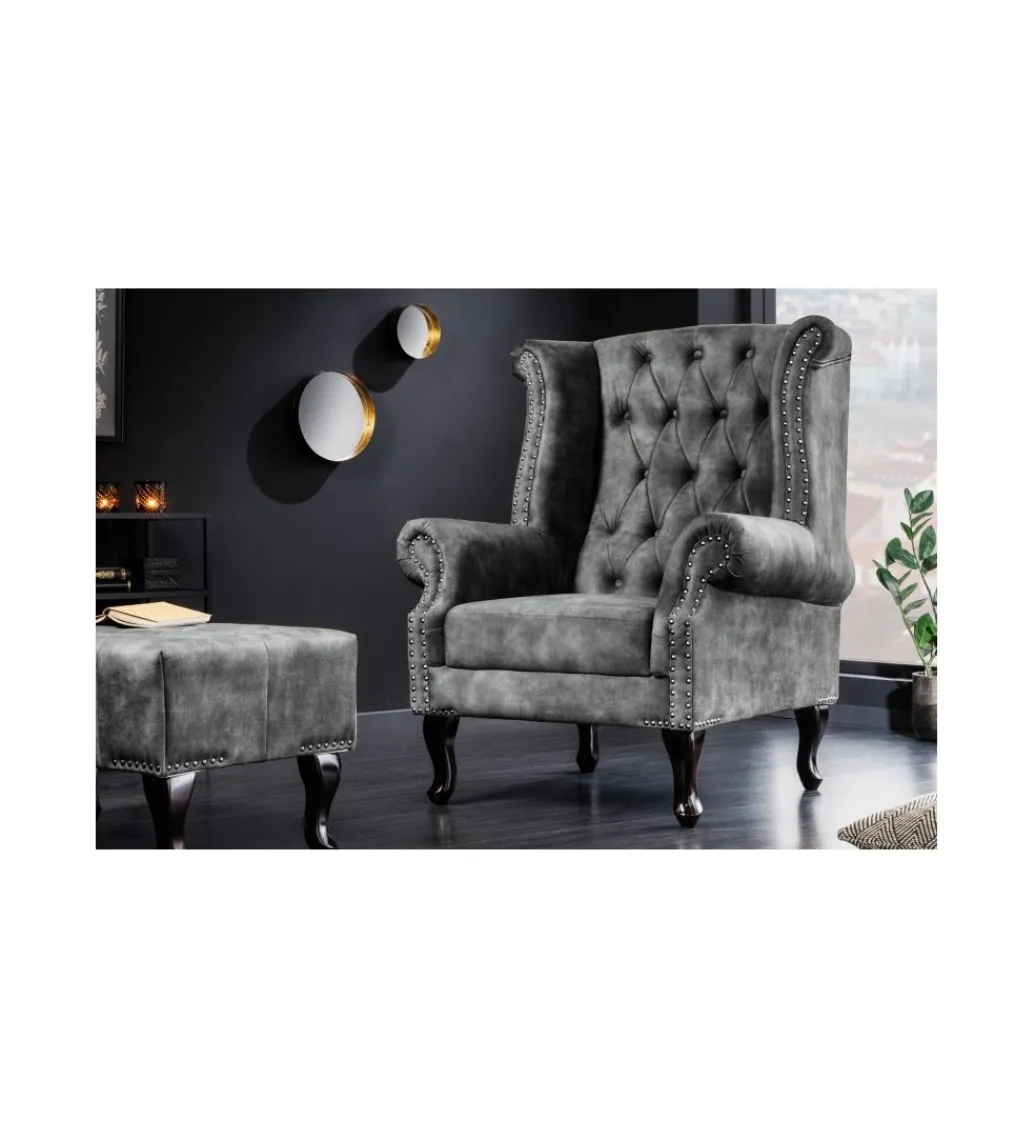 Fotel BRIGIDA Chesterfield szary*Invicta Interior Outlet