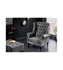 Fotel BRIGIDA Chesterfield szary*Invicta Interior Outlet