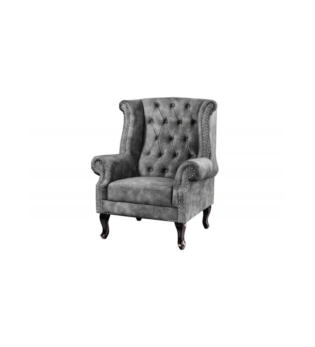 Fotel BRIGIDA Chesterfield szary*Invicta Interior Outlet