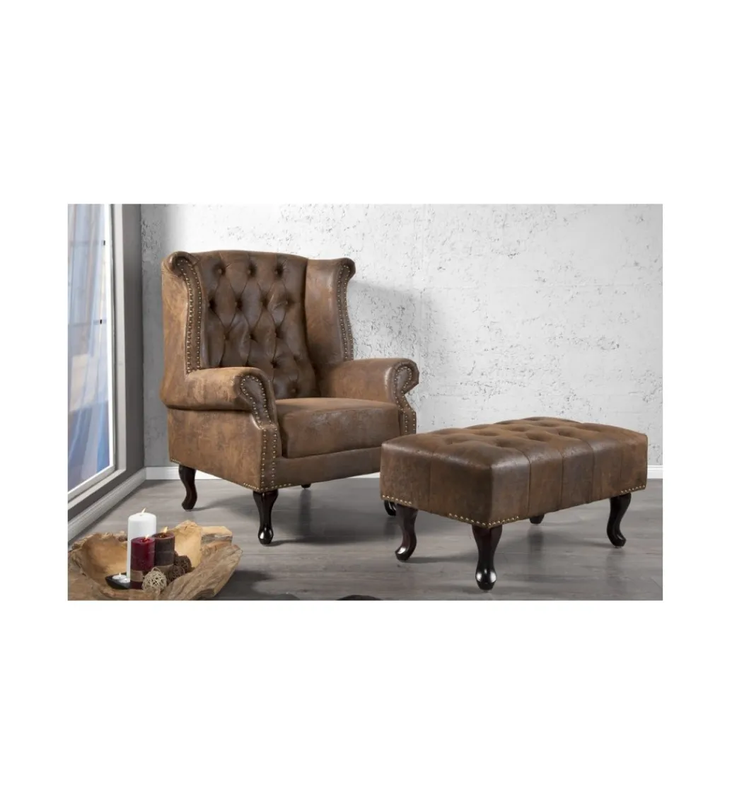 Fotel Chesterfield antyczny brąz*Invicta Interior New