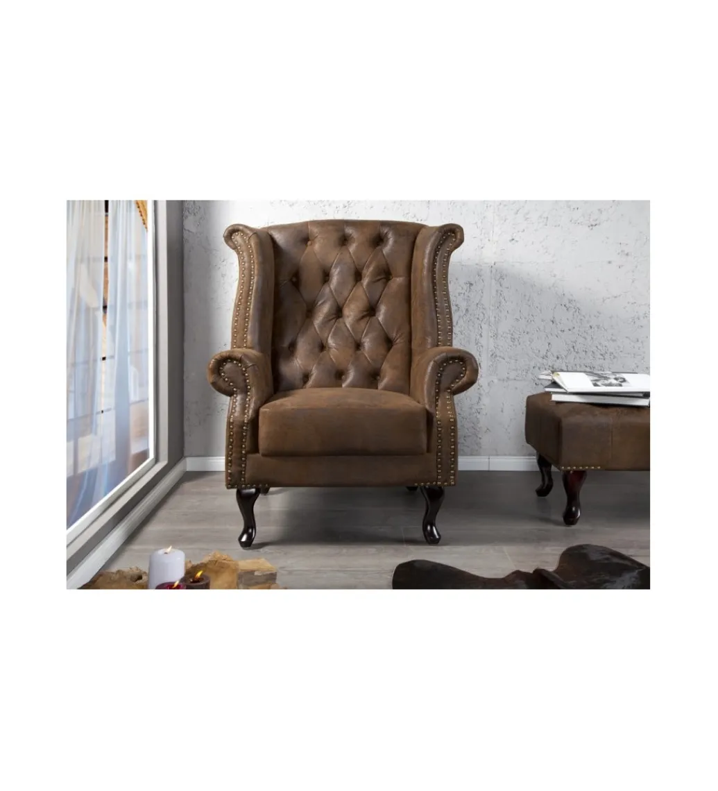 Fotel Chesterfield antyczny brąz*Invicta Interior New