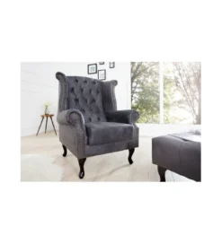 Fotel Chesterfield antyczny szary*Invicta Interior Outlet