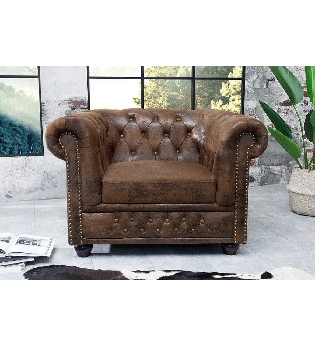 Fotel Chesterfield 110 cm antyczny brąz*Invicta Interior Hot
