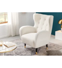 Fotel DON biały ze złotymi nakładkami bouclé*Invicta Interior Outlet