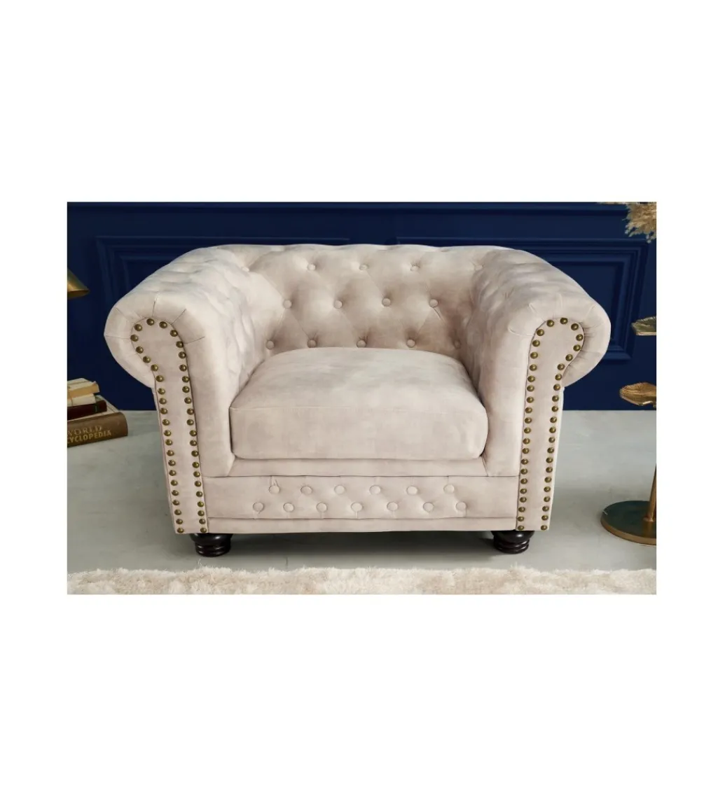 Fotel ROCHESTER Chesterfield 105 cm beżowy*Invicta Interior Sale