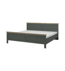 Łóżko EVORA 160 cm x 200 cm zielone z dodatkiem koloru dąb Lefkas*Helvetia Discount