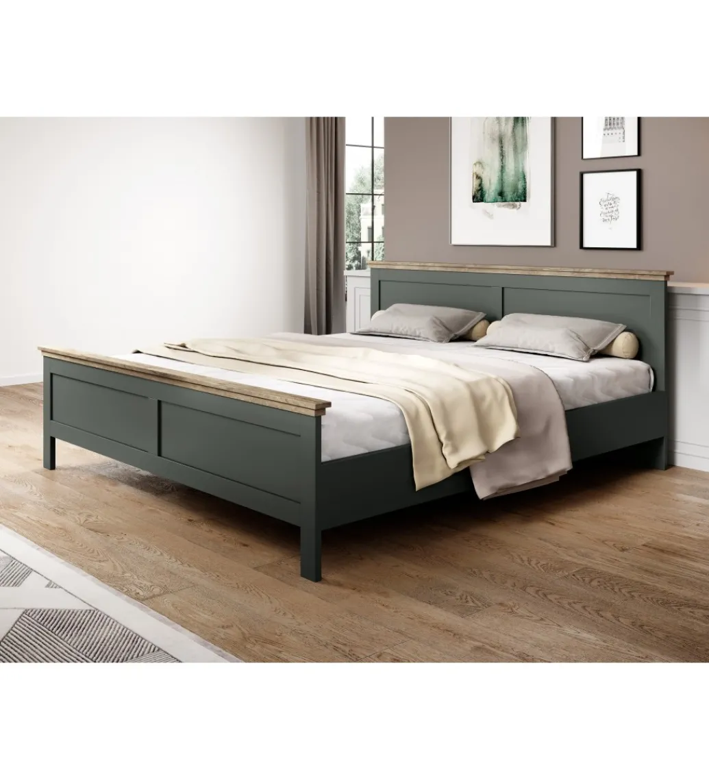 Łóżko EVORA 180 cm x 200 cm zielone z dodatkiem koloru dąb Lefkas*Helvetia Discount