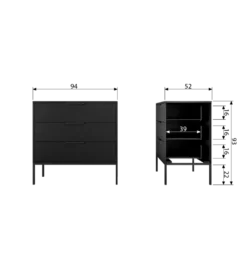 Komoda ADAM 94 cm drewno sosny czarna*WOOOD Best