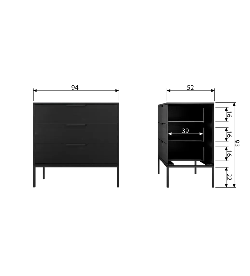Komoda ADAM 94 cm drewno sosny czarna*WOOOD Best