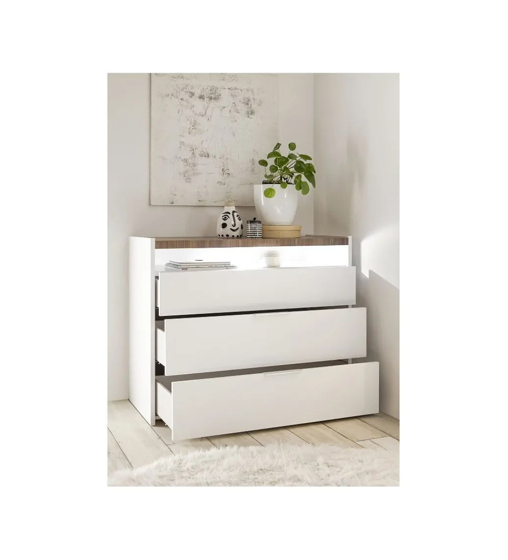 Komoda AMALTI 111 cm biała z dodatkiem koloru orzechowego*MCA Linia Włoska New