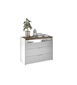 Komoda AMALTI 111 cm biała z dodatkiem koloru orzechowego*MCA Linia Włoska New
