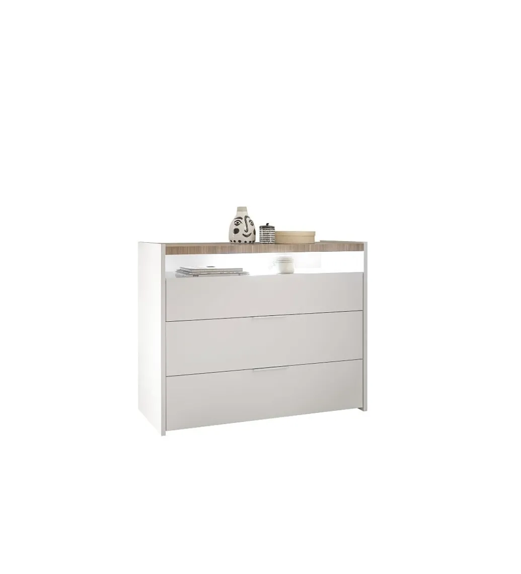 Komoda AMALTI 111 cm biała z dodatkiem koloru orzechowego*MCA Linia Włoska New