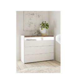 Komoda AMALTI 111 cm biała z dodatkiem koloru orzechowego*MCA Linia Włoska New
