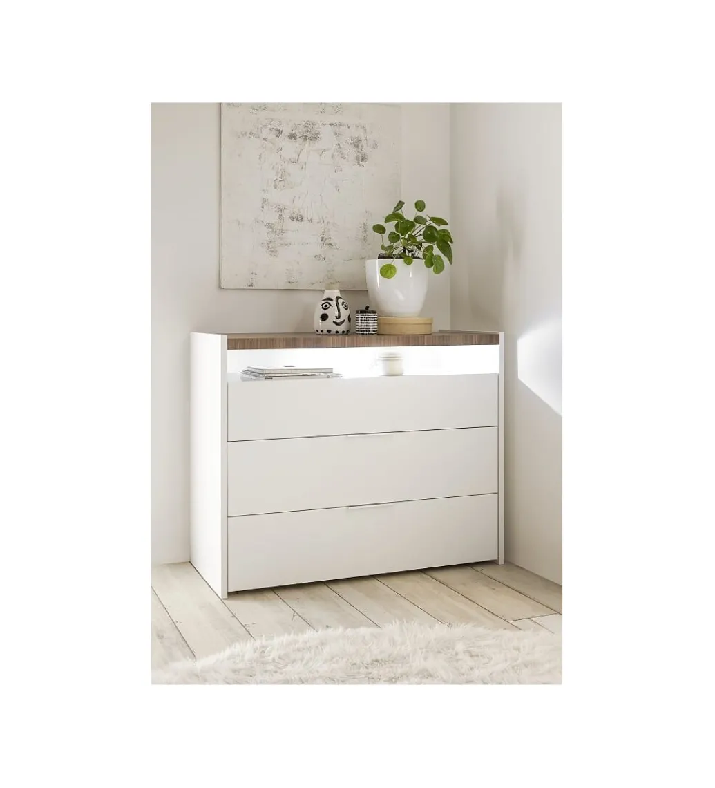 Komoda AMALTI 111 cm biała z dodatkiem koloru orzechowego*MCA Linia Włoska New
