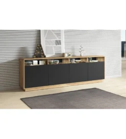 Komoda ASTON 238 cm czarna z dodatkiem koloru dąb Taurus*Helvetia Best