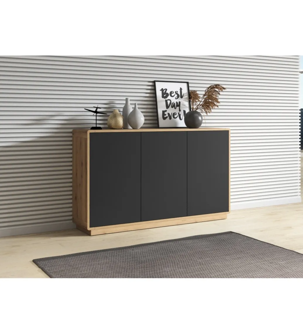 Komoda ASTON 160 cm czarna z dodatkiem koloru dąb Taurus*Helvetia Discount