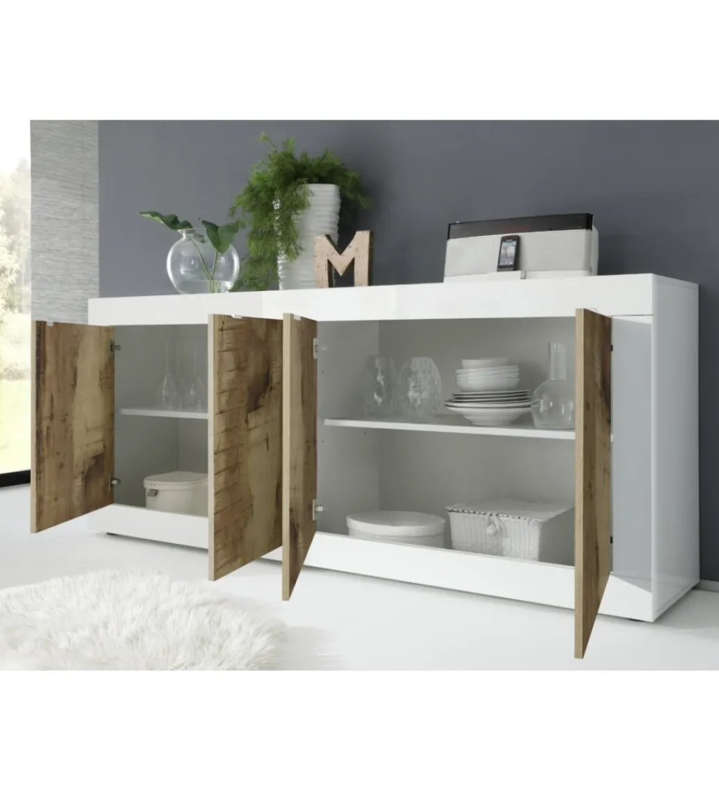 Komoda BASIC 207 cm biała z dodatkiem koloru klon pero*MCA Linia Włoska Discount