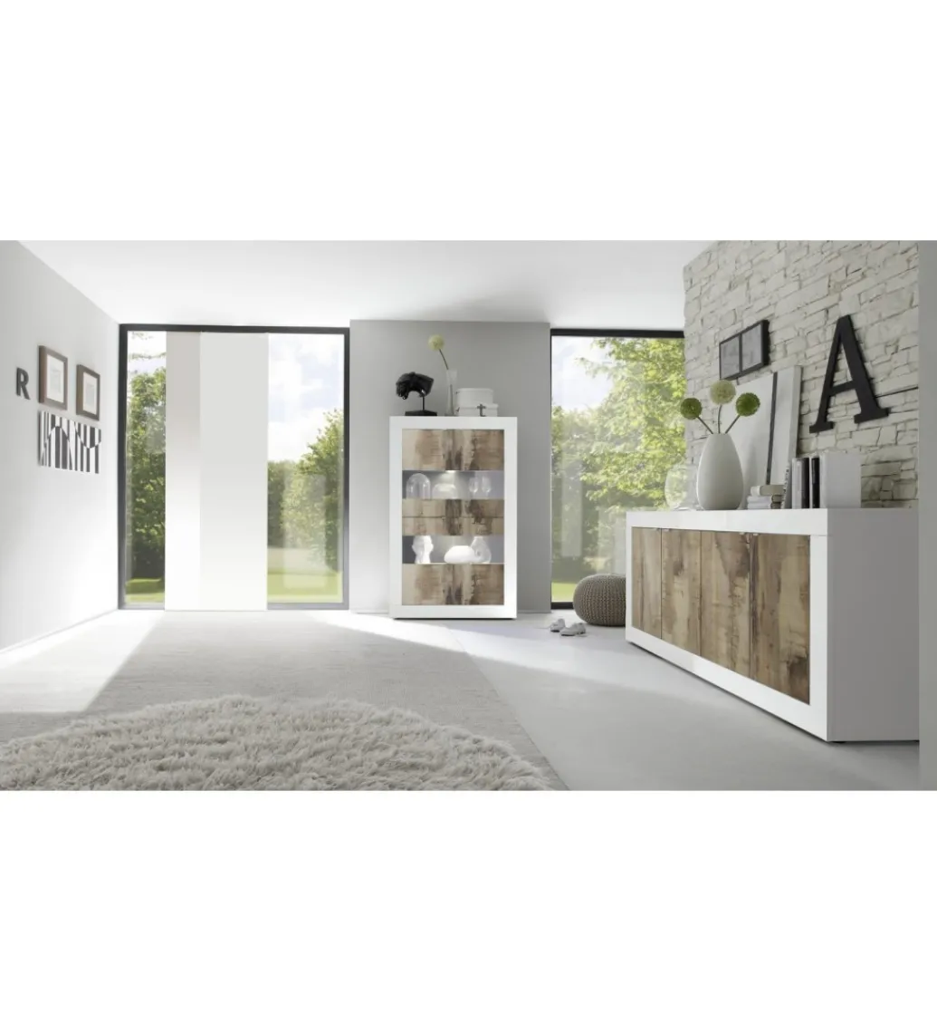 Komoda BASIC 207 cm biała z dodatkiem koloru klon pero*MCA Linia Włoska Discount