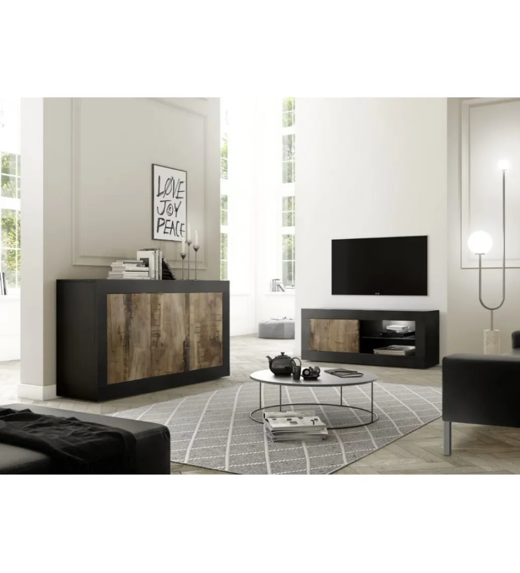Komoda BASIC 160 cm czarna z dodatkiem koloru klon Pero*MCA Linia Włoska Outlet